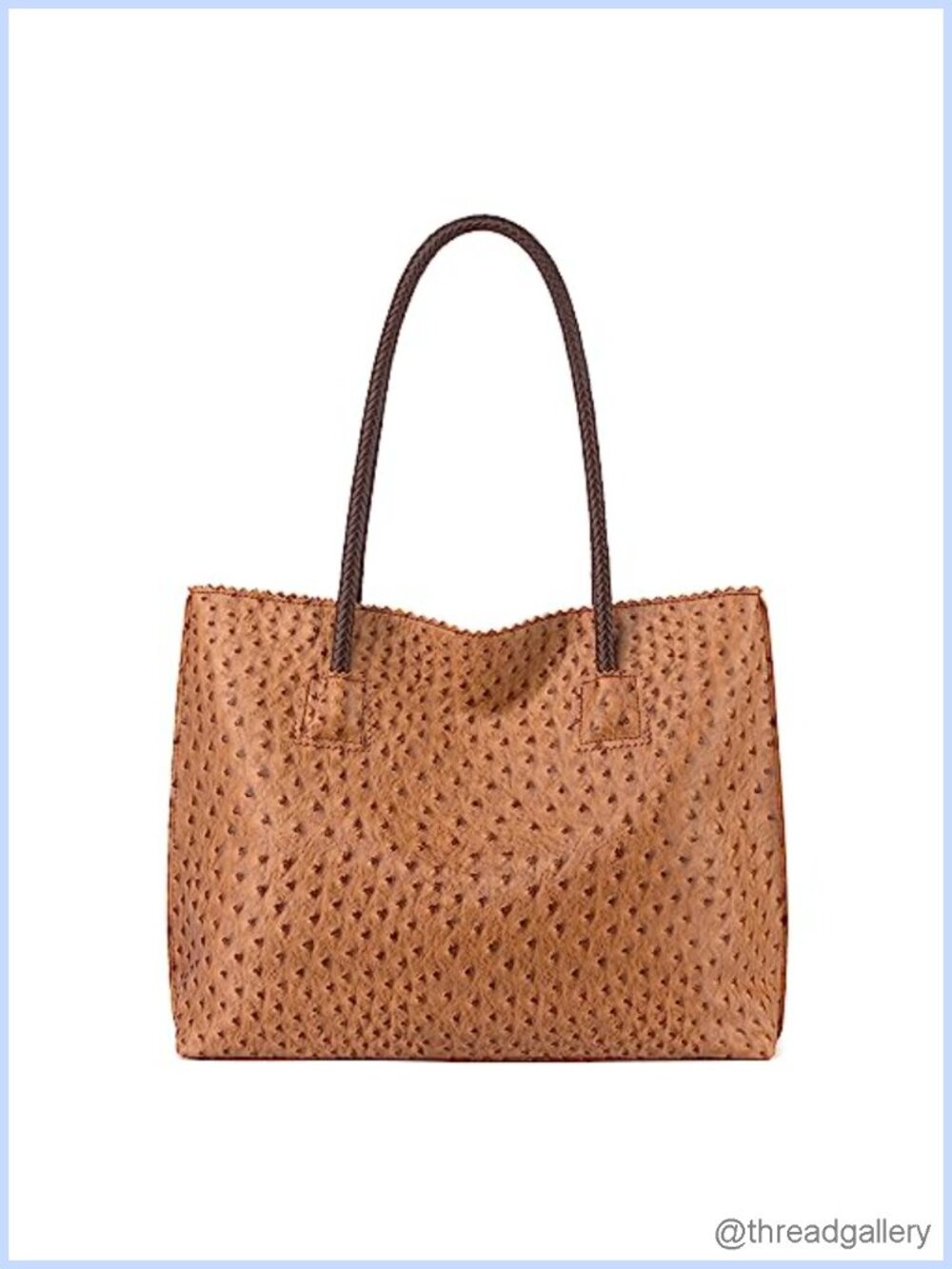 Ostrich Textured Vegan Leather Tote Bag with Zipper & Braided Handles